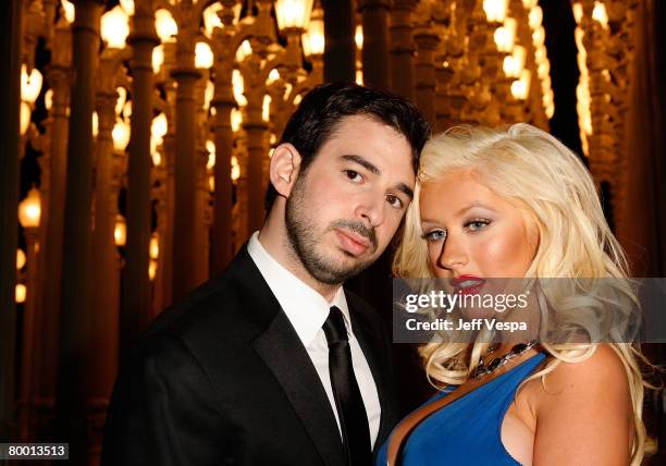 Recording artist Christina Aguilera poses with husband Jordan Bratman at LACMA's Opening Celebration of the Broad Contemporary Art Museum on February...