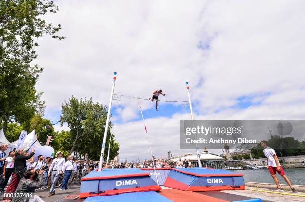 Renaud Lavillenie practicing pole vault during the Olympic Day, Paris Olympic Park comes to life for Olympic Day on June 23, 2017 in Paris, France.