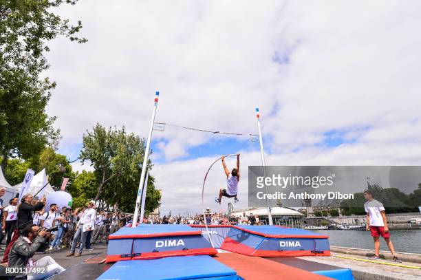 Renaud Lavillenie practicing pole vault during the Olympic Day, Paris Olympic Park comes to life for Olympic Day on June 23, 2017 in Paris, France.