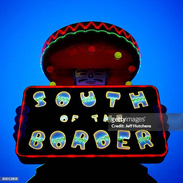 Large amounts of neon proclaim arrival at South of the Border on July 21, 2006 in Dillon, South Carolina. Nearly unrivaled as a tourist trap,...