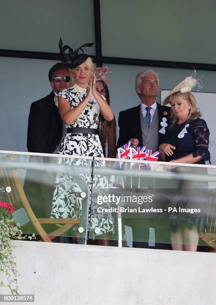 Holly Willoughby , Phillip Schofield and his wife Stephanie Lowe during day four of Royal Ascot at Ascot Racecourse.