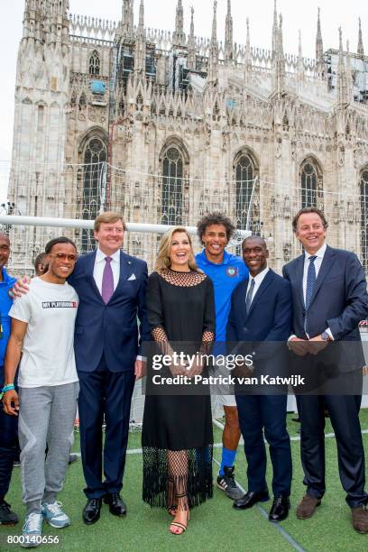 King Willem-Alexander of The Netherlands and Queen Maxima of The Netherlands attend a soccer clinic with dutch former players Clarence Seedor, Aaron...