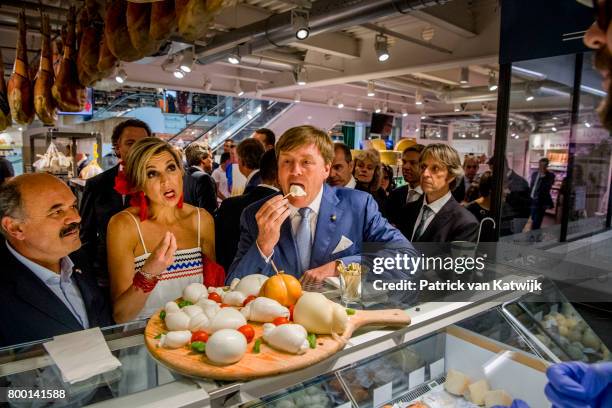 King Willem-Alexander of The Netherlands and Queen Maxima of The Netherlands visit the concept store EATALY during the third day of a royal state...