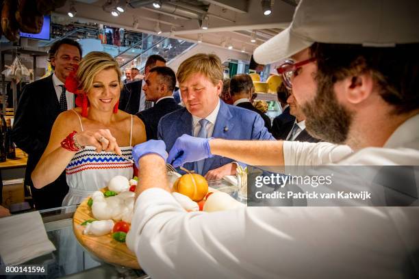 King Willem-Alexander of The Netherlands and Queen Maxima of The Netherlands visit the concept store EATALY during the third day of a royal state...