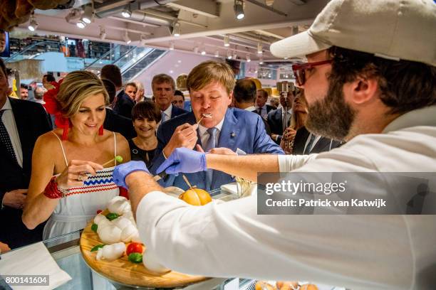 King Willem-Alexander of The Netherlands and Queen Maxima of The Netherlands visit the concept store EATALY during the third day of a royal state...