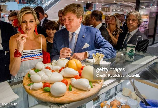 King Willem-Alexander of The Netherlands and Queen Maxima of The Netherlands visit the concept store EATALY during the third day of a royal state...