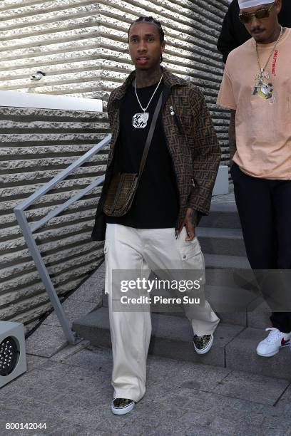 Rapper Tyga arrives at the Comme Des Garcons Homme Plus Menswear Spring/Summer 2018 show as part of Paris Fashion Week on June 23, 2017 in Paris,...