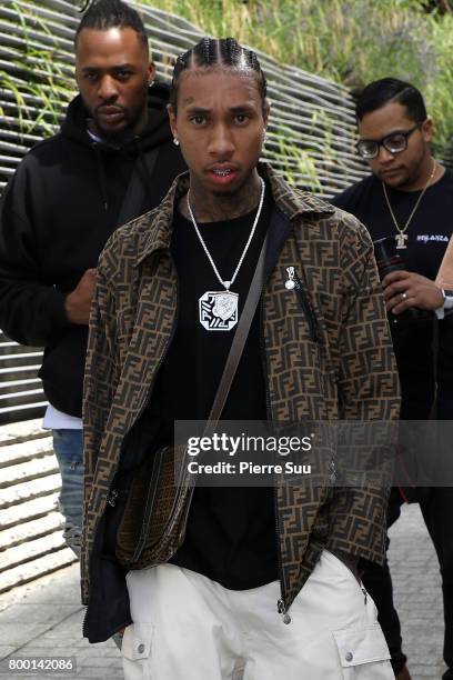 Rapper Tyga arrives at the Comme Des Garcons Homme Plus Menswear Spring/Summer 2018 show as part of Paris Fashion Week on June 23, 2017 in Paris,...