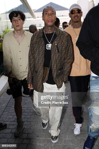 Rapper Tyga arrives at the Comme Des Garcons Homme Plus Menswear Spring/Summer 2018 show as part of Paris Fashion Week on June 23, 2017 in Paris,...