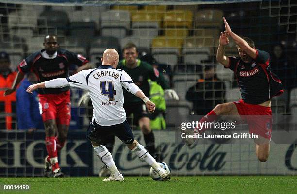 Richard Chaplow of Preston scores the second goal during the Coca Cola Championship match between Preston North End and Stoke City at Deepdale on...