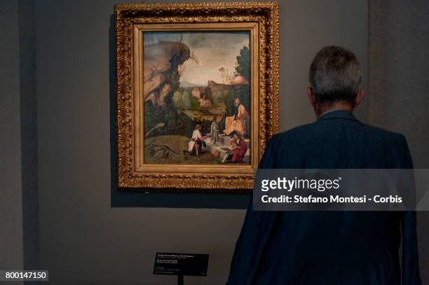 People view the "Giorgione And The Seasons Of The Heart" Exhibition on June 23, 2017 in Rome, Italy. The exhibition which is based on two locations...