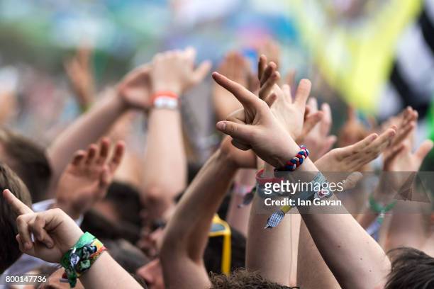 The crowd watches Royal Blood perform on day 2 of the Glastonbury Festival 2017 at Worthy Farm, Pilton on June 23, 2017 in Glastonbury, England.