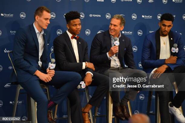 Bryan Colangelo introduces the Philadelphia 76ers draftees at a press conference announcing Anzejs Pasecniks, Markelle Fultz, Jonah Bolden and...