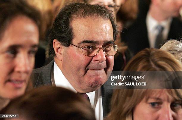 Supreme Court Justice Antonin Scalia leaves after US President George W. Bush and First Lady Laura Bush spoke on the Picturing America Initiative in...