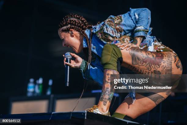 Jennifer Weist of Jennifer Rostock performs during the first day of the Southside festival on June 23, 2017 in Neuhausen, Germany.