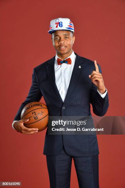 Markelle Fultz of the Philadelphia 76ers poses for a portrait at the post draft press conference on June 23, 2017 at the Sixers Training Complex in...