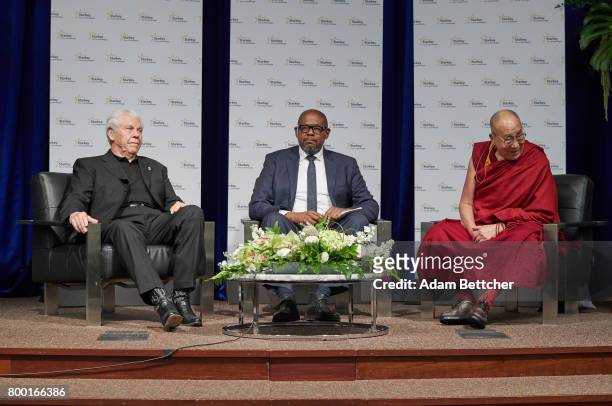 His Holiness the XIVth Dalai Lama, Starkey founder Bill Austin and actor Forest Whitaker speak at the Starkey Hearing Foundation Center For...