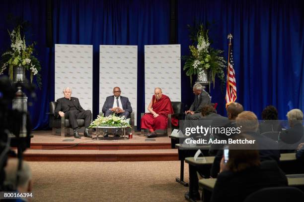 Forest Whitaker speaks with His Holiness the XIVth Dalai Lama and Starkey founder Bill Austin at the Starkey Hearing Foundation Center For Excellence...