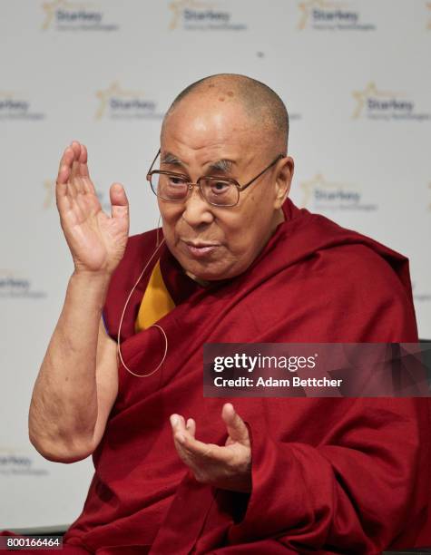 His Holiness the XIVth Dalai Lama speaks at the Starkey Hearing Foundation Center For Excellence on June 23, 2017 in Eden Prairie, Minnesota.