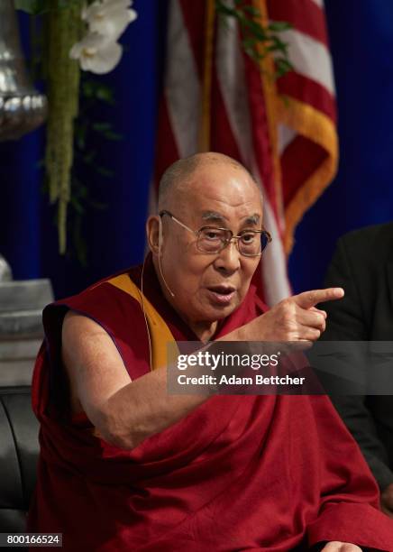 His Holiness the XIVth Dalai Lama speaks at the Starkey Hearing Foundation Center For Excellence on June 23, 2017 in Eden Prairie, Minnesota.