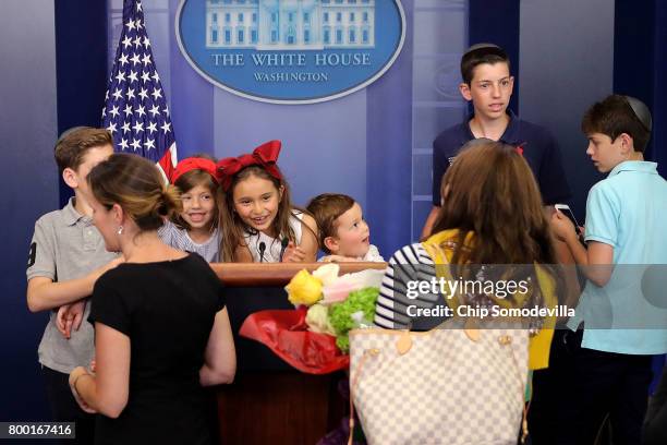 Joseph Frederick Kushner his 5-year-old sister Arabella Rose Kushner and friends play with the lecturn in the James Brady Press Briefing Room...