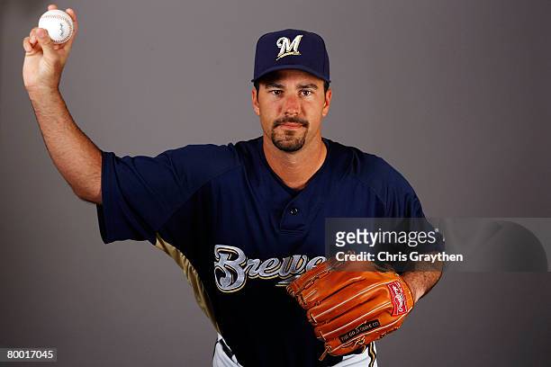 Jeff Suppan poses for a photo during the Milwaukee Brewers Spring Training Photo Day at Maryvale Baseball Park on February 26, 2008 in Maryvale,...