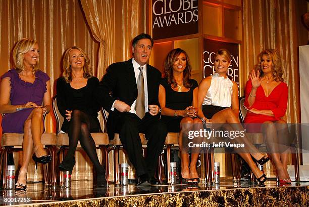 Entertainment news anchors Lara Spencer, Brooke Anderson, Jim Moret, Giuliana Rancic, Dayna Devon and Mary Hart at The 65th Annual Golden Globe...