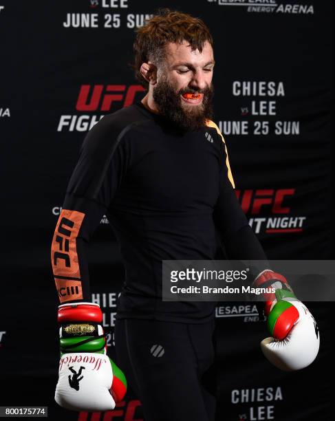Michael Chiesa holds an open workout session for the fans and media at Lovatos School of Brazilian Jiu-Jitsu on June 23, 2017 in Oklahoma City,...