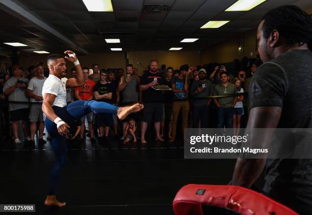 Kevin Lee holds an open workout session for the fans and media at Lovatos School of Brazilian Jiu-Jitsu on June 23, 2017 in Oklahoma City, Oklahoma.