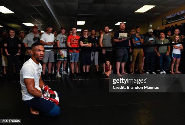 Kevin Lee holds an open workout session for the fans and media at Lovatos School of Brazilian Jiu-Jitsu on June 23, 2017 in Oklahoma City, Oklahoma.