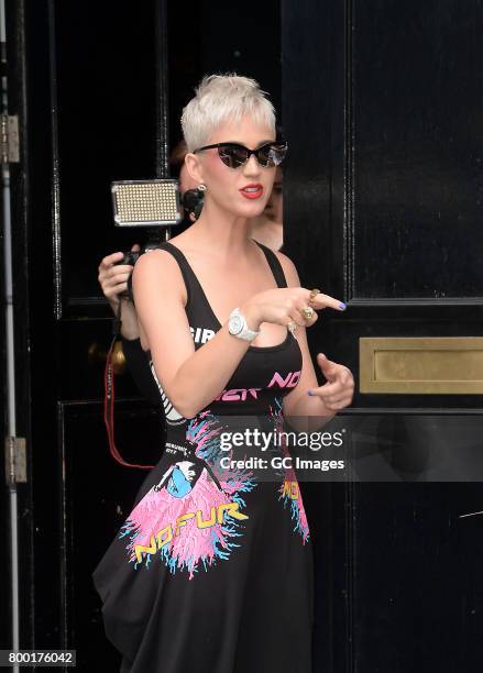 Katy Perry greets fans outside Kiss FM Studios on June 23, 2017 in London, England.