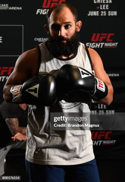 Johny Hendricks holds an open workout session for the fans and media at Lovatos School of Brazilian Jiu-Jitsu on June 23, 2017 in Oklahoma City,...