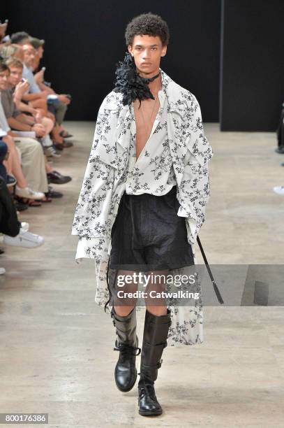 Model walks the runway at the Ann Demeulemeester Spring Summer 2018 fashion show during Paris Menswear Fashion Week on June 23, 2017 in Paris, France.