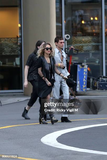 Rita Ora and Kyle De'Volle arriving at The London Heliport in Battersea heading to Glastonbury Festival on June 23, 2017 in London, England.