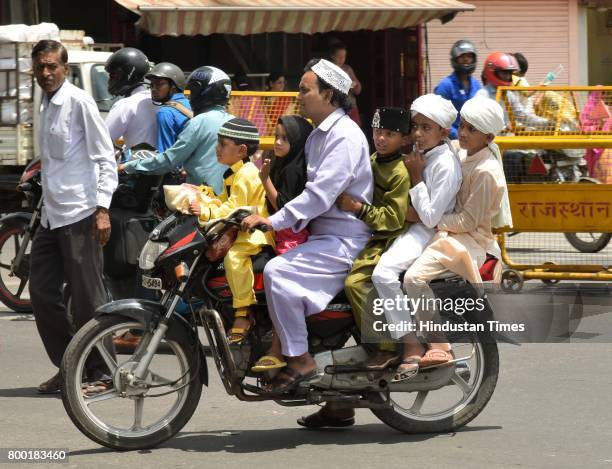 Muslim family going to offer namaz at Jama Masjid on June 23, 2017 in Jaipur, India.