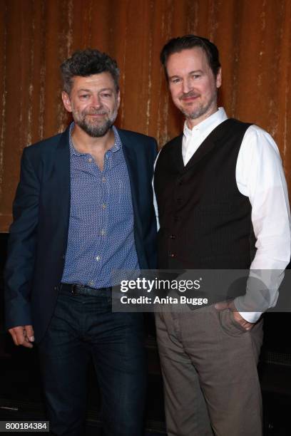 Actor Andy Serkis and director Matt Reeves attend the 'Planet der Affen: Survival' special screening at Astor Film Lounge on June 23, 2017 in Berlin,...