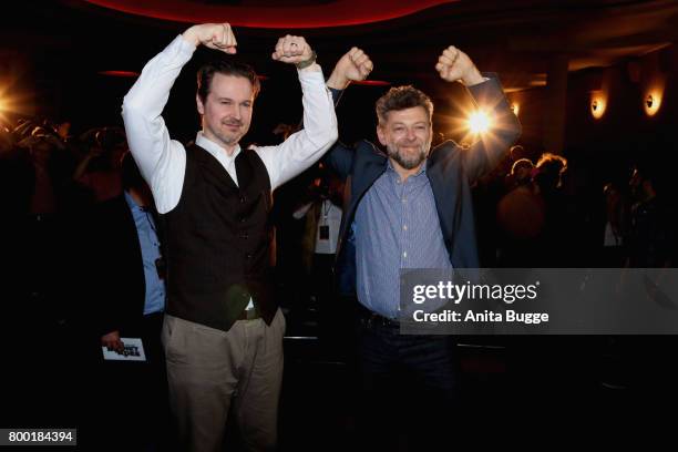 Actor Andy Serkis and director Matt Reeves attend the 'Planet der Affen: Survival' special screening at Astor Film Lounge on June 23, 2017 in Berlin,...