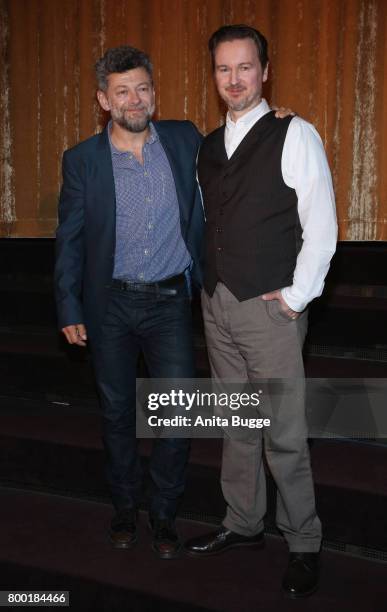 Actor Andy Serkis and director Matt Reeves attend the 'Planet der Affen: Survival' special screening at Astor Film Lounge on June 23, 2017 in Berlin,...