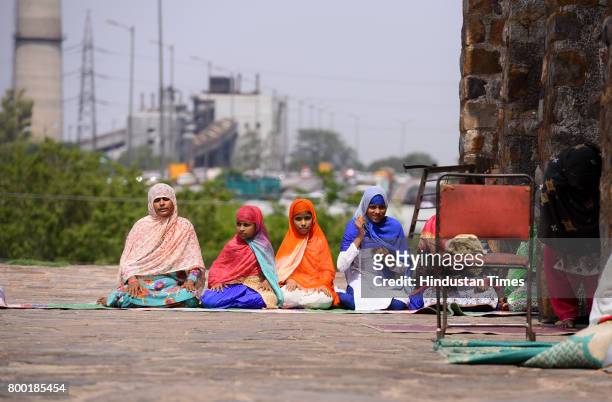 Members of Muslim community offering Namaz on the occasion of Juma-tul-Wida at Firoz Shah Kotla on June 23, 2017 in New Delhi, India.