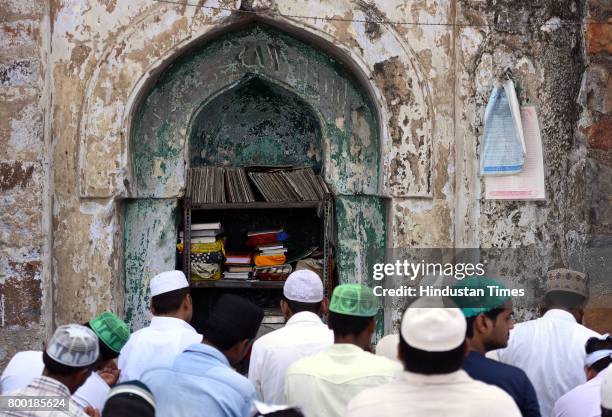 Members of Muslim community offering Namaz on the occasion of Juma-tul-Wida at Firoz Shah Kotla on June 23, 2017 in New Delhi, India.