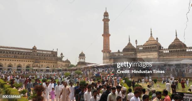 People coming out after Alvida Namaz from Bara Imambara in Lucknow, India, on Friday, June 23, 2017.