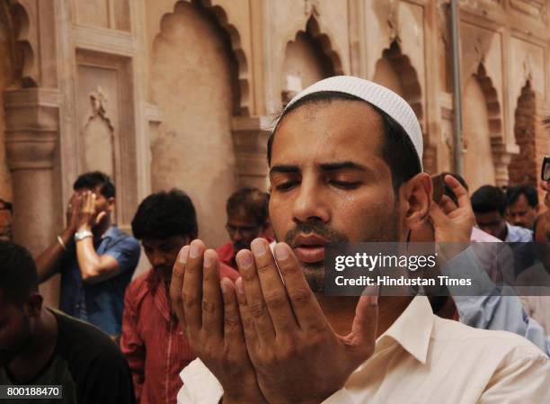 Muslim people are praying Alvida Namaz at Bara Imambara in Lucknow, India, on Friday, June 23, 2017.
