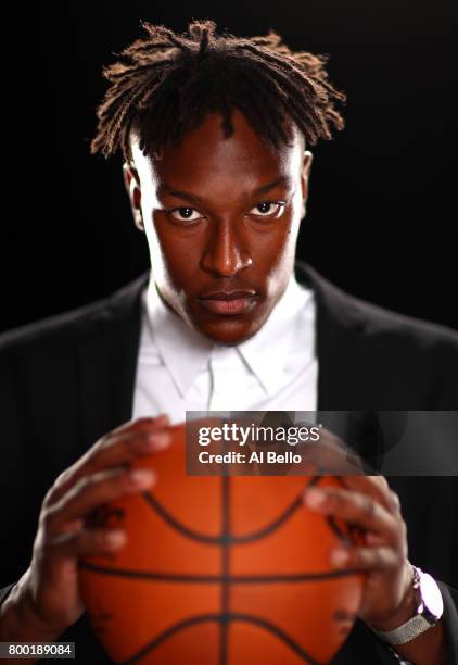 Player Myles Turner poses for a portrait at NBPA Headquarters on June 23, 2017 in New York City.