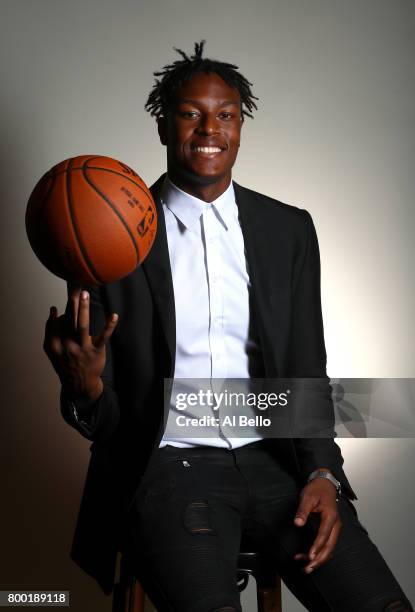 Player Myles Turner poses for a portrait at NBPA Headquarters on June 23, 2017 in New York City.