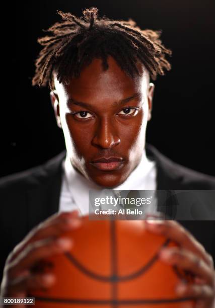 Player Myles Turner poses for a portrait at NBPA Headquarters on June 23, 2017 in New York City.