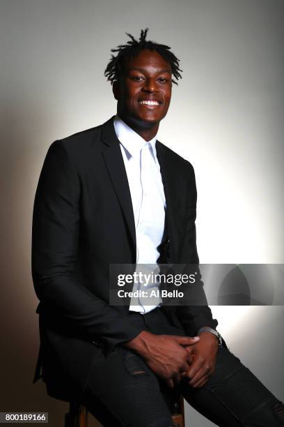 Player Myles Turner poses for a portrait at NBPA Headquarters on June 23, 2017 in New York City.