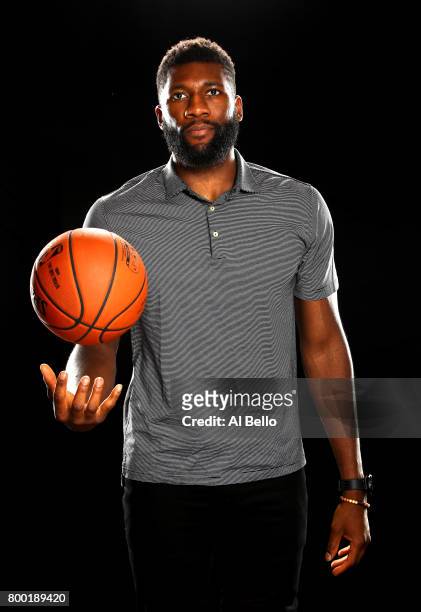 Player Festus Ezeli poses for a portrait at NBPA Headquarters on June 23, 2017 in New York City.