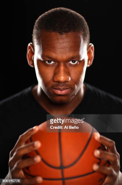 Player Lavoy Allen poses for a portrait at NBPA Headquarters on June 23, 2017 in New York City.