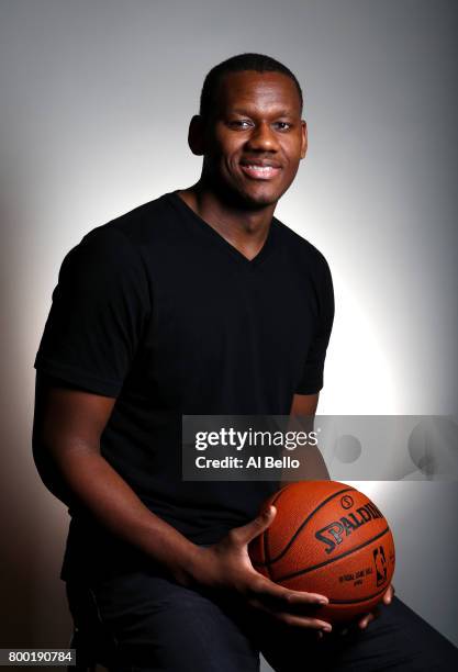 Player Lavoy Allen poses for a portrait at NBPA Headquarters on June 23, 2017 in New York City.