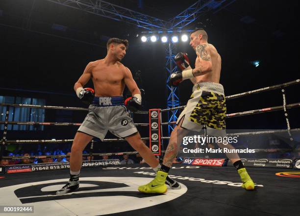 Josh Kelly takes on Tom Whitfield during a Welterweight contest presented by Matchroom Boxing at Walker Activity Dome on June 23, 2017 in Newcastle...